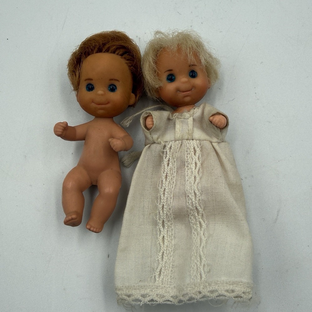 Set Of 2 Vintage 1973 Mattel Baby Doll Taiwan Blue Eyes Rooted Hair 6" Nude